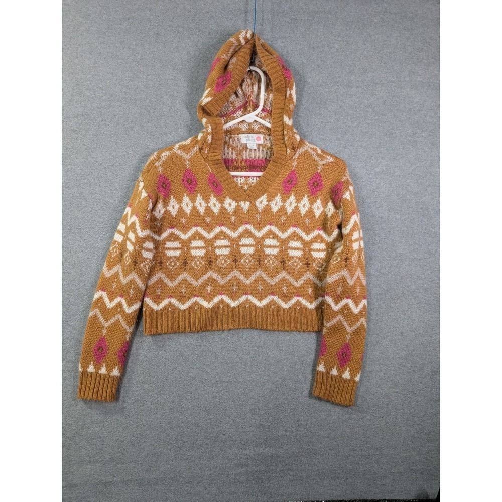 Colorful Planet Teen Hooded Fair Isle Crop Sweater Girls 7/8 Kidcore Cottagecore